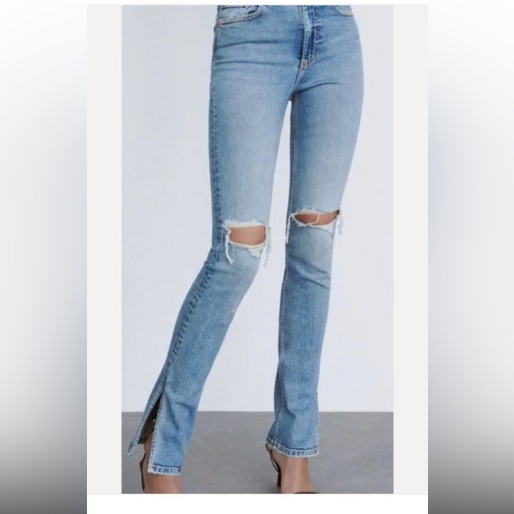 Zara Light Blue side split Jeans